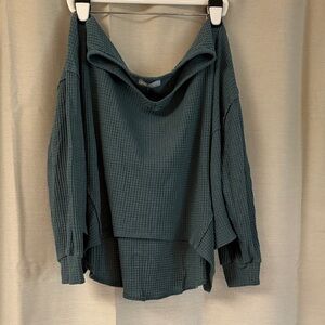 Teal Waffle Knit Long Sleeve Top